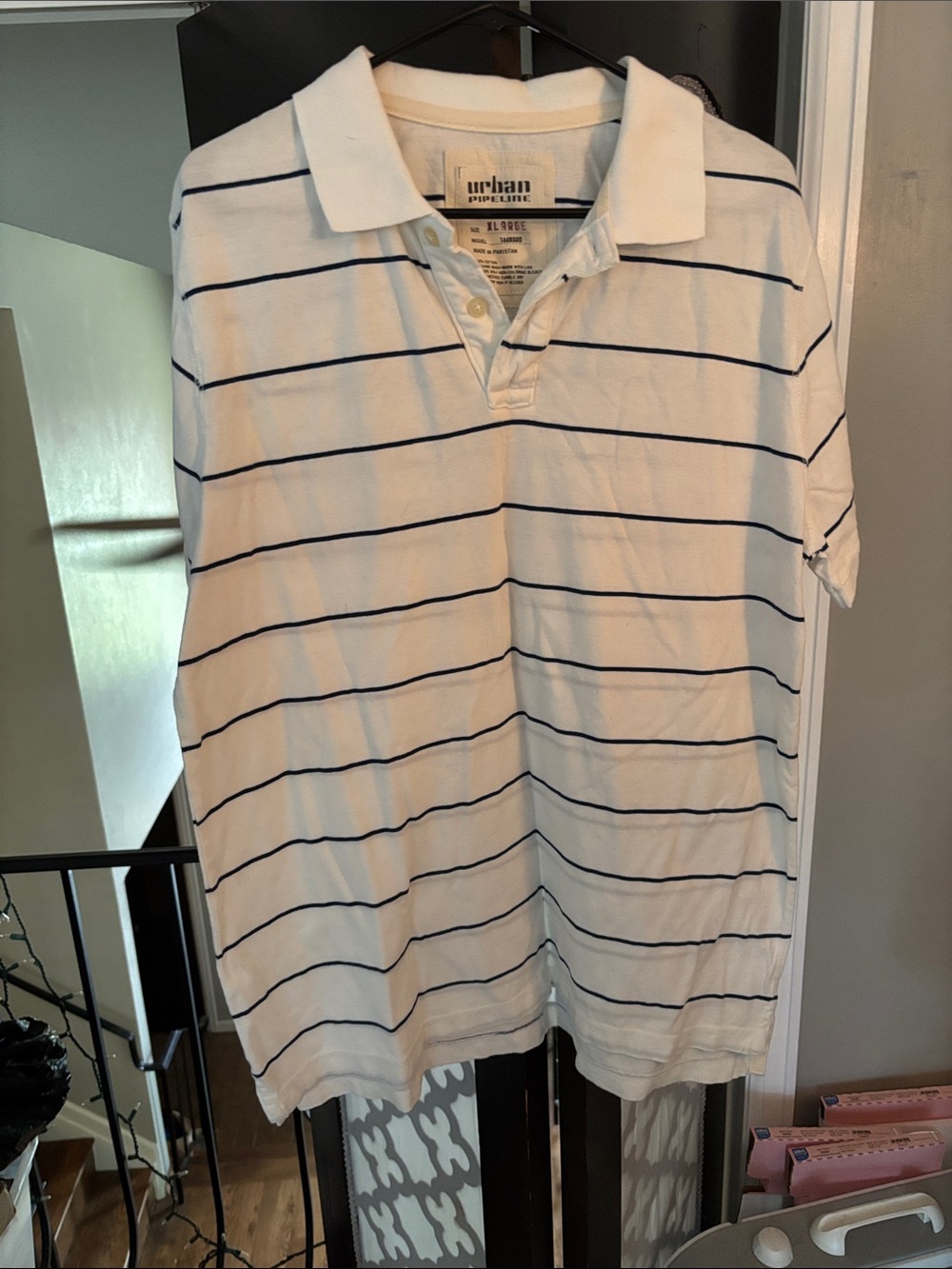 urban pipeline White Polo Shirt with Navy Stripes